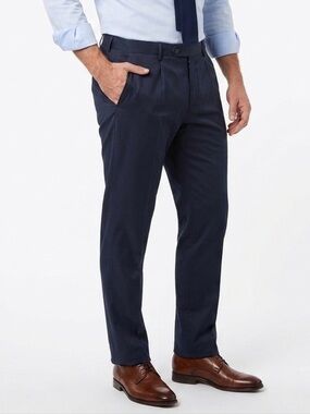 NWT Incotex Skin Fit Cotton Silk Trouser Dress Pants Pleat Navy Blue Sz 58